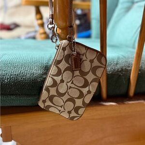 Coach Tan and Brown Signature Wristlet